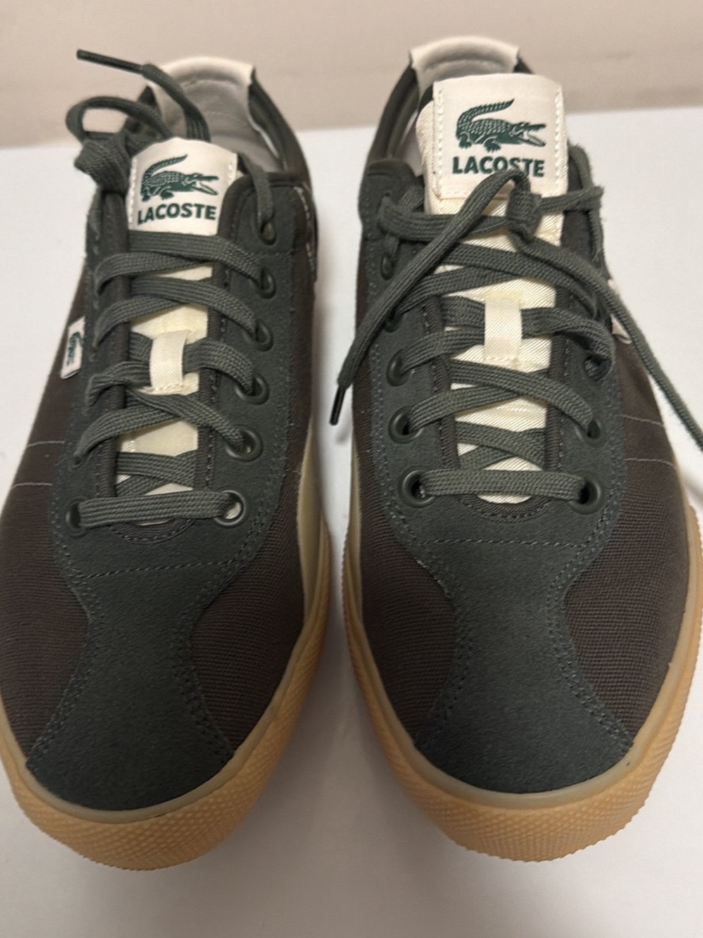 Lacoste Olive Green Canvas and Suede Low-Top Sneakers